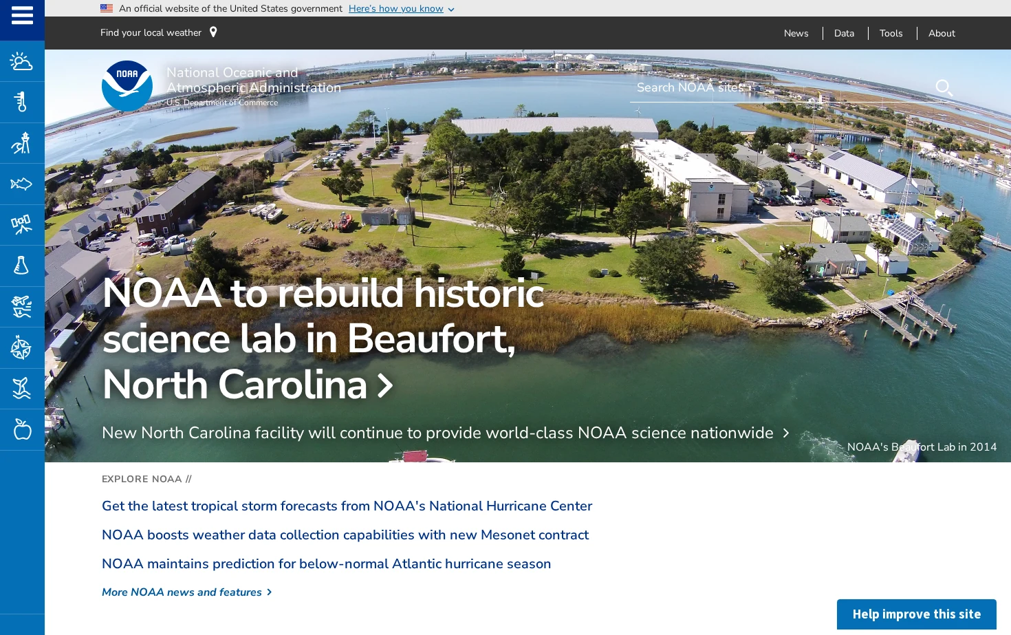 National Oceanic and Atmospheric Administration 页面快照
